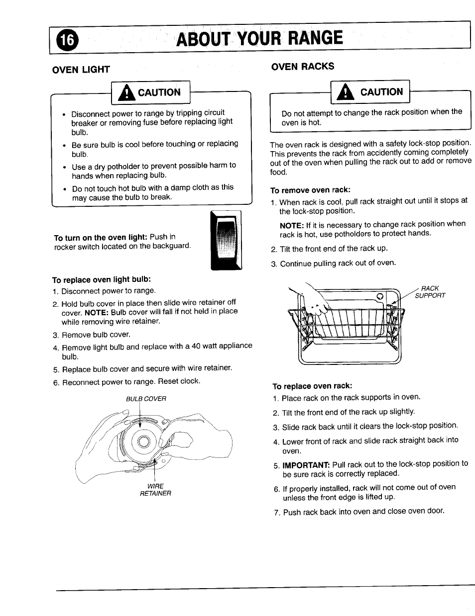 Caution, Oven racks, About your range | Maytag 8111P375-60 User Manual | Page 16 / 32