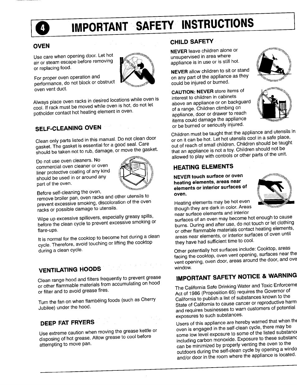 Important safety instructions, Oven, Self-cleaning oven | Ventilating hoods, Deep fat fryers, Child safety, Heating elements | Maytag 8111P375-60 User Manual | Page 4 / 32