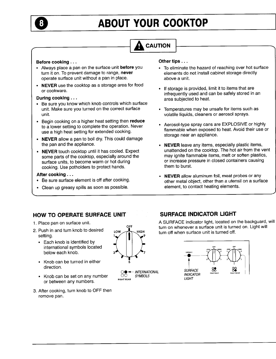 How to operate surface unit, About your cooktop | Maytag 8111P375-60 User Manual | Page 8 / 32