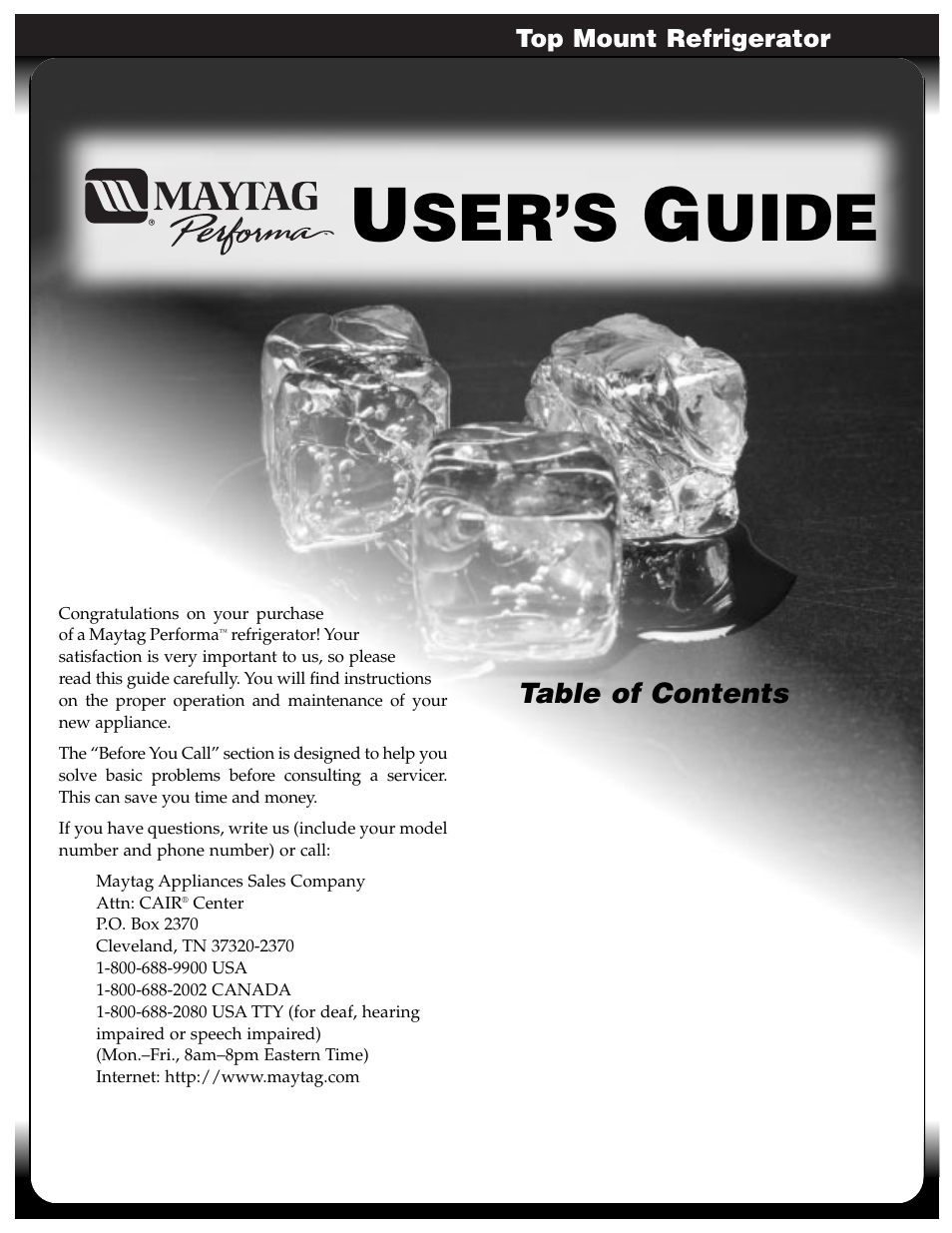 Maytag Top Mount Refrigerator 61005299 User Manual | 16 pages