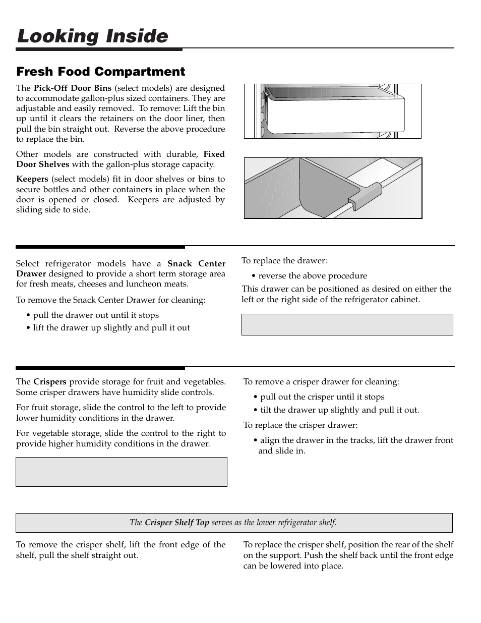 Looking inside, Fresh food compartment | Maytag Top Mount Refrigerator 61005299 User Manual | Page 7 / 16