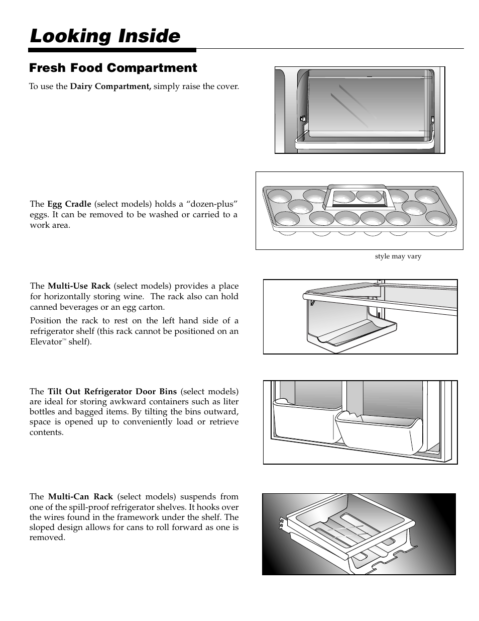 Looking inside, Fresh food compartment | Maytag Top Mount Refrigerator 61005299 User Manual | Page 8 / 16