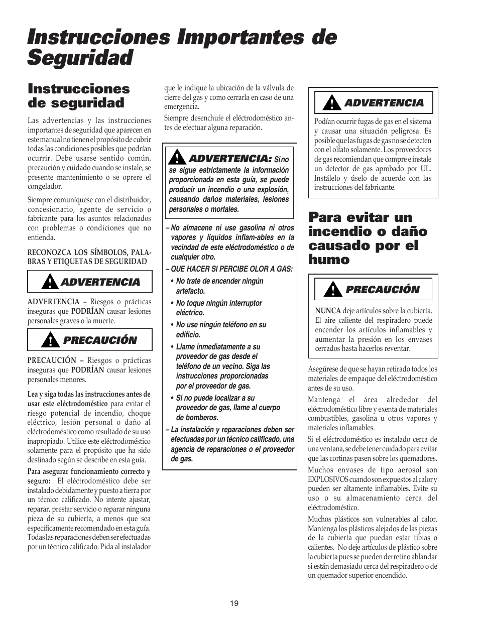 Instrucciones importantes de seguridad, Instrucciones de seguridad, Para evitar un incendio o daño causado por el humo | Maytag 8111P504-60 User Manual | Page 20 / 28