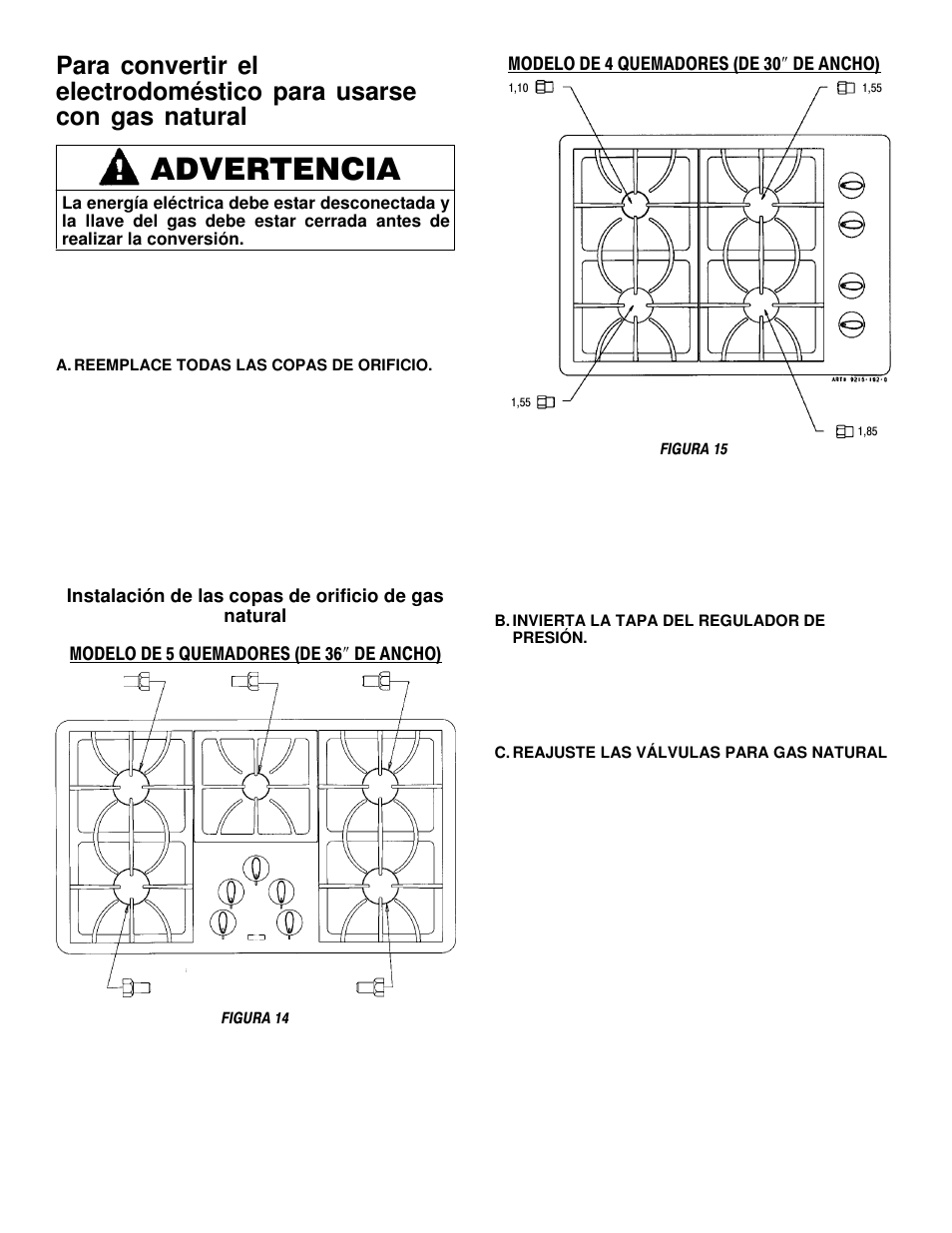 Advertencia | Maytag MGC5536 User Manual | Page 22 / 36