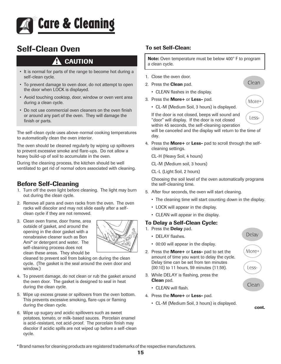 Care & cleaning, Self-clean oven, Caution | Before self-cleaning | Maytag Gas - Precision Touch Control 500 Range User Manual | Page 16 / 80