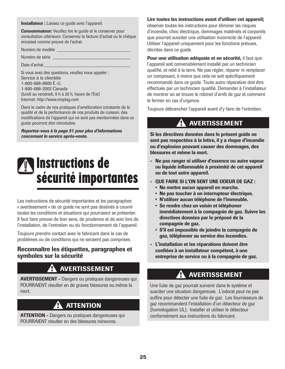 Instructions de sécurité importantes | Maytag Gas - Precision Touch Control 500 Range User Manual | Page 26 / 80