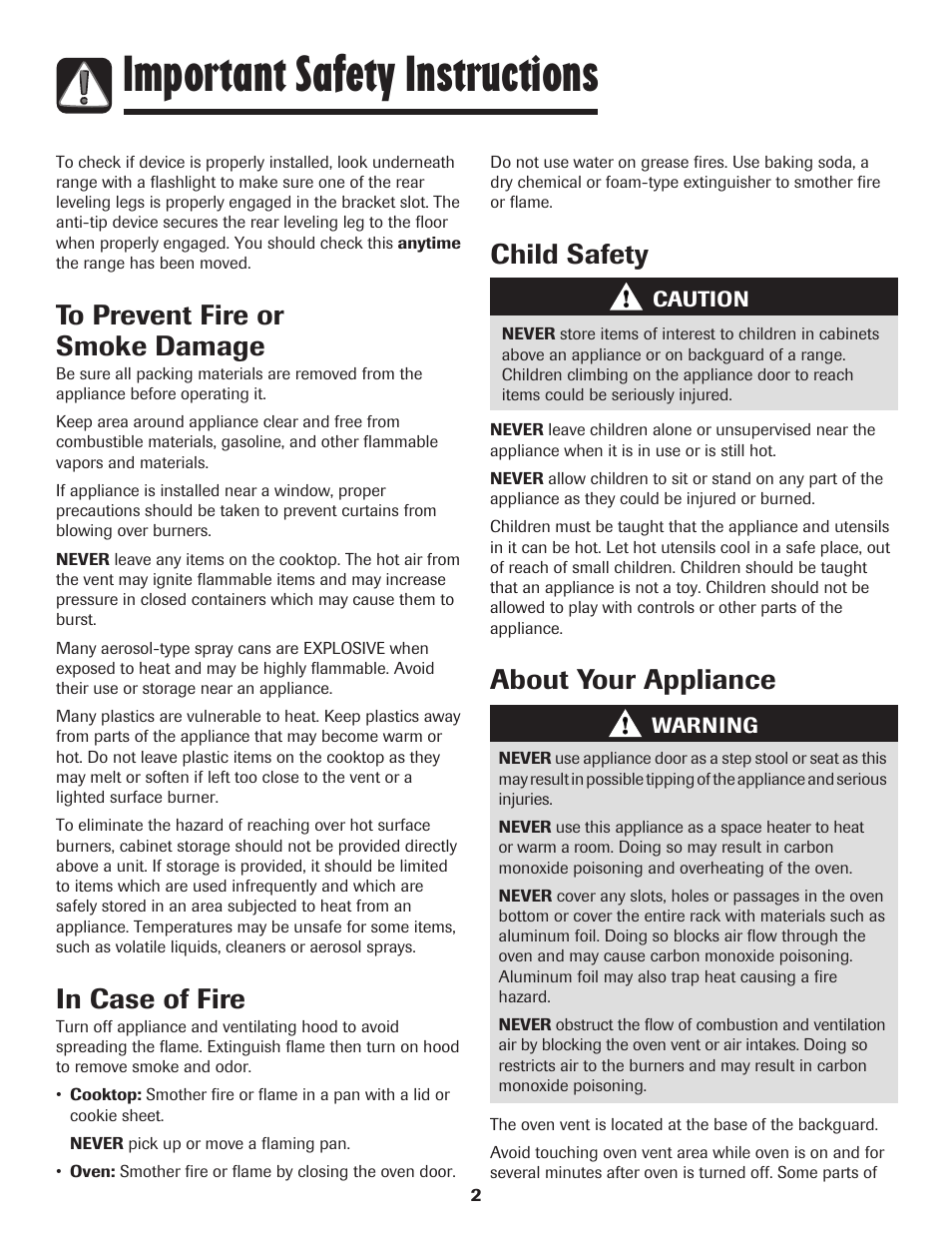 Important safety instructions, Child safety, About your appliance | Maytag Gas - Precision Touch Control 500 Range User Manual | Page 3 / 80