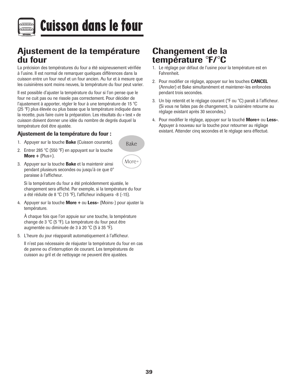 Cuisson dans le four, Ajustement de la température du four, Changement de la température | Maytag Gas - Precision Touch Control 500 Range User Manual | Page 40 / 80