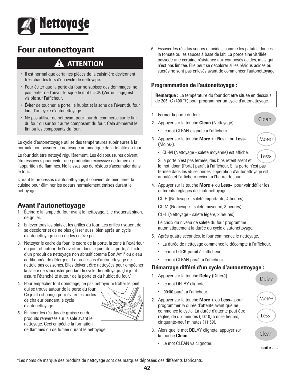 Nettoyage, Four autonettoyant, Attention | Avant l’autonettoyage | Maytag Gas - Precision Touch Control 500 Range User Manual | Page 43 / 80