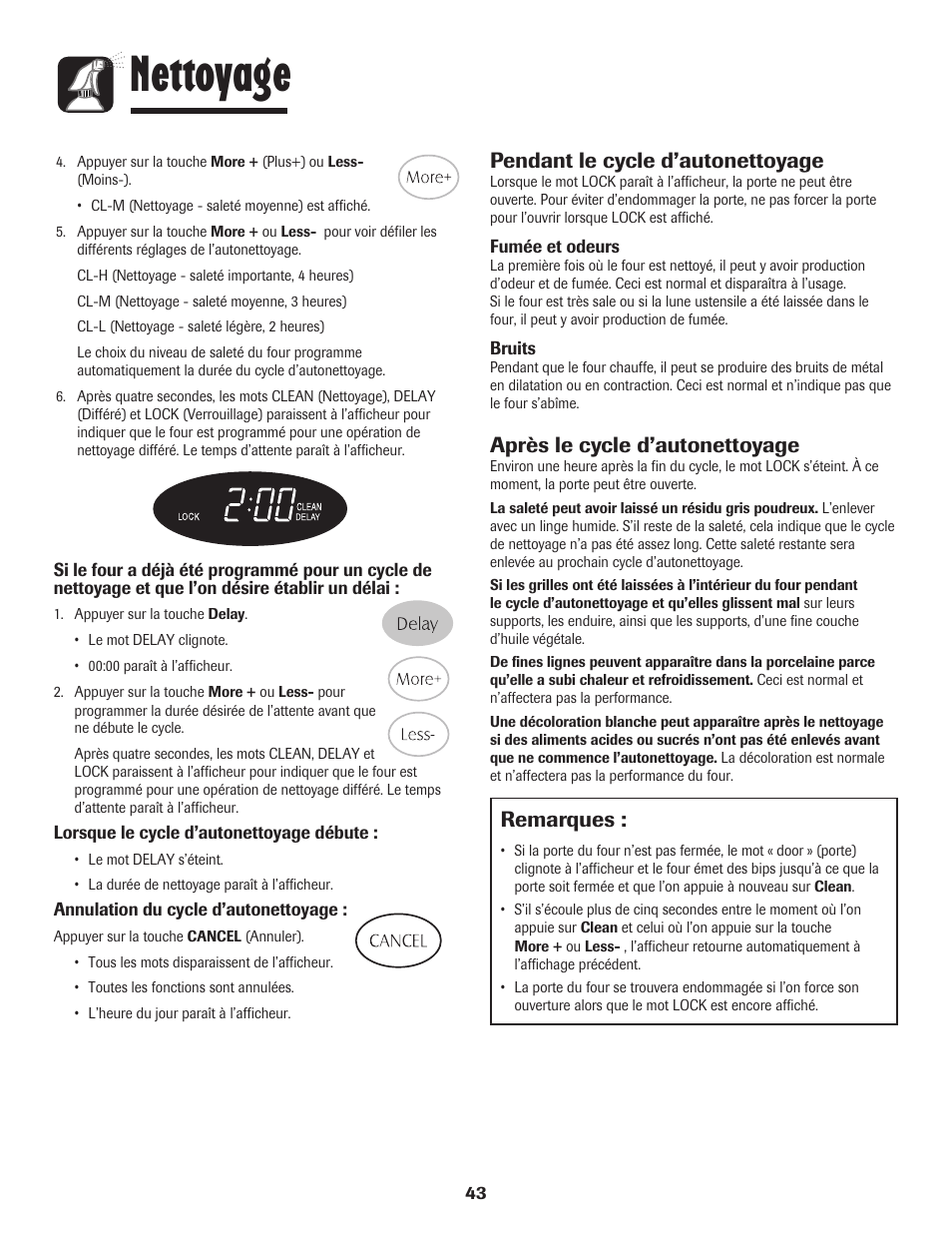 Nettoyage, Remarques, Pendant le cycle d’autonettoyage | Après le cycle d’autonettoyage | Maytag Gas - Precision Touch Control 500 Range User Manual | Page 44 / 80