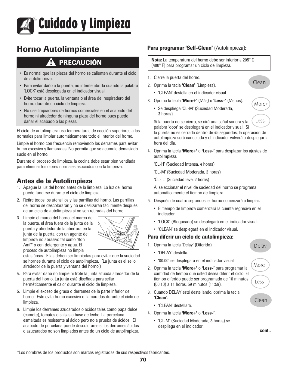 Cuidado y limpieza, Horno autolimpiante, Antes de la autolimpieza | Precaución | Maytag Gas - Precision Touch Control 500 Range User Manual | Page 71 / 80