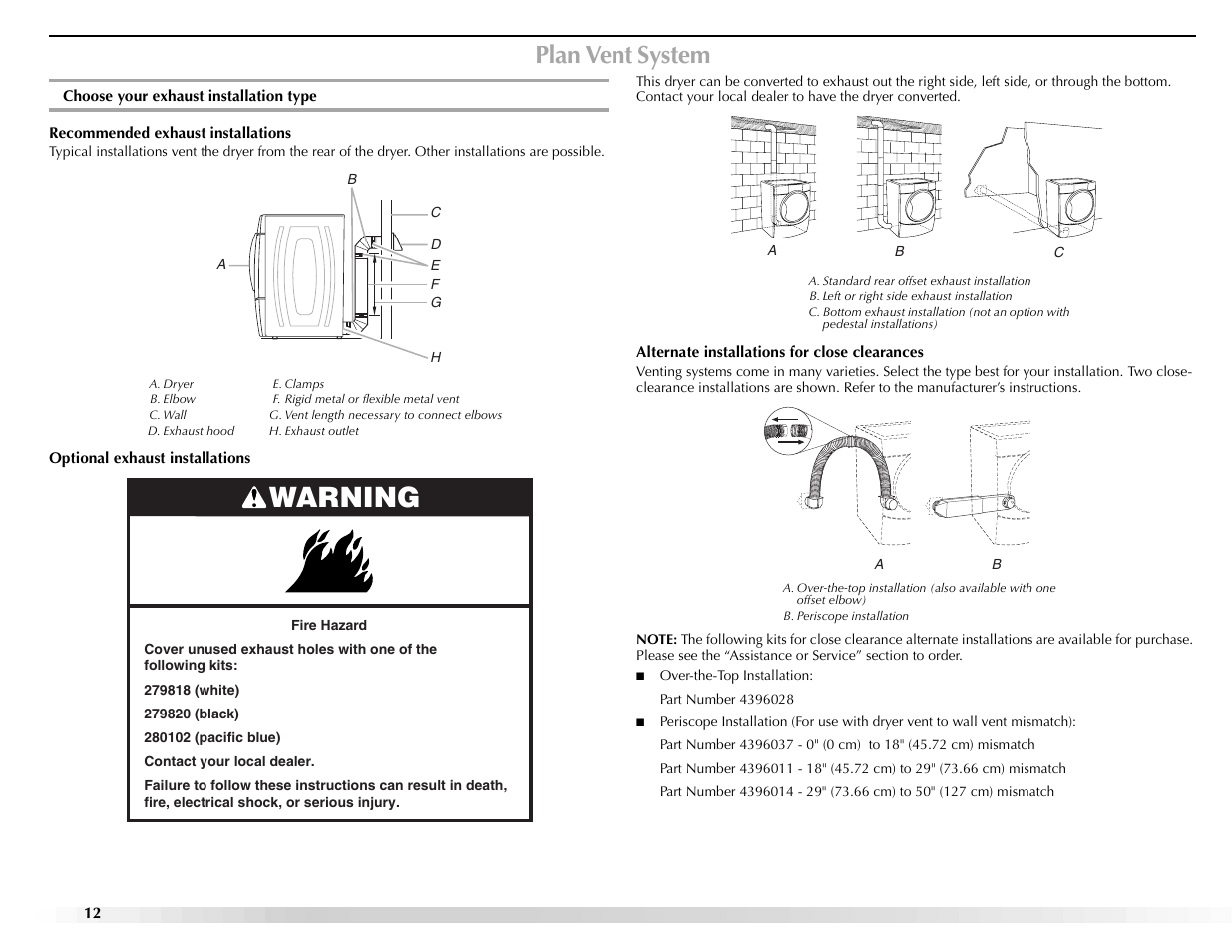 Warning, Plan vent system | Maytag Epic z W10112943A User Manual | Page 12 / 84