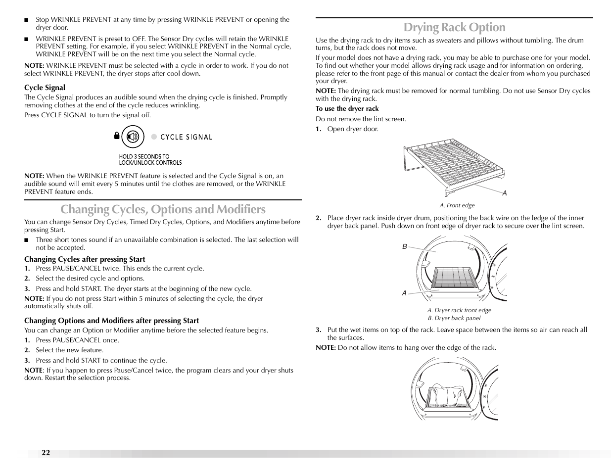 Changing cycles, options and modifiers, Drying rack option | Maytag Epic z W10112943A User Manual | Page 22 / 84