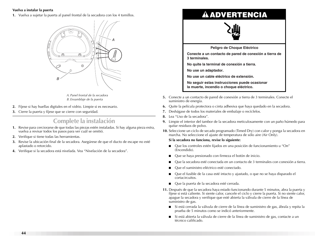 Advertencia, Complete la instalación | Maytag Epic z W10112943A User Manual | Page 44 / 84