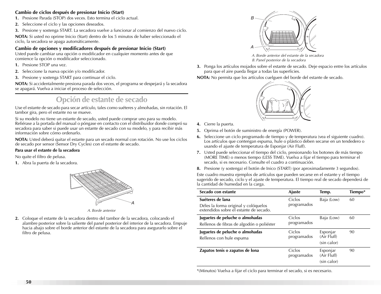 Opción de estante de secado | Maytag Epic z W10112943A User Manual | Page 50 / 84