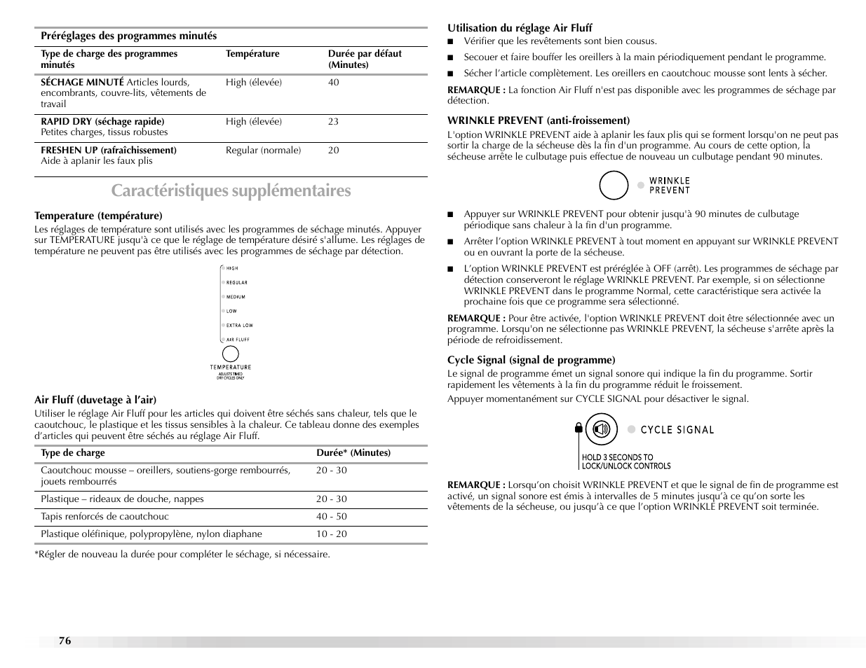 Caractéristiques supplémentaires | Maytag Epic z W10112943A User Manual | Page 76 / 84