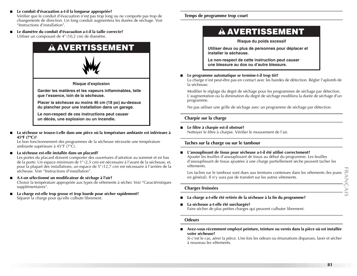 Avertissement | Maytag Epic z W10112943A User Manual | Page 81 / 84