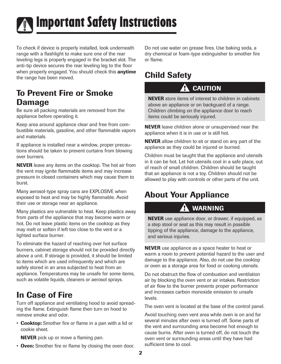 Important safety instructions, Child safety, About your appliance | Maytag Performa 8113P424-60 User Manual | Page 3 / 84