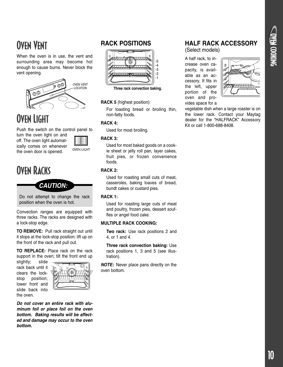 10 oven vent, Oven light, Oven racks | Maytag T2 User Manual | Page 11 / 64