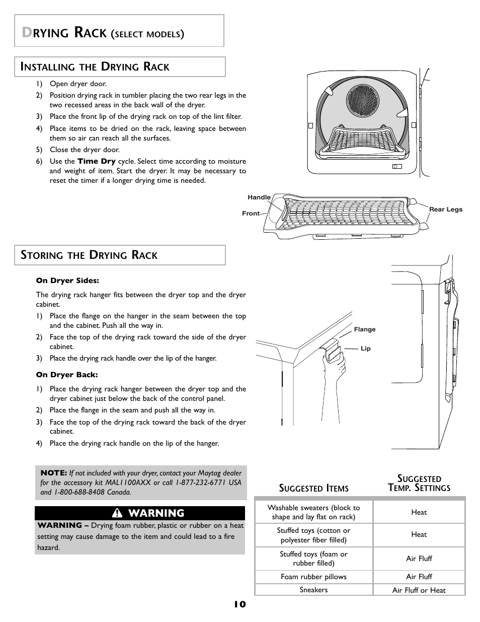 Rying, Warning | Maytag MD 55 User Manual | Page 11 / 36