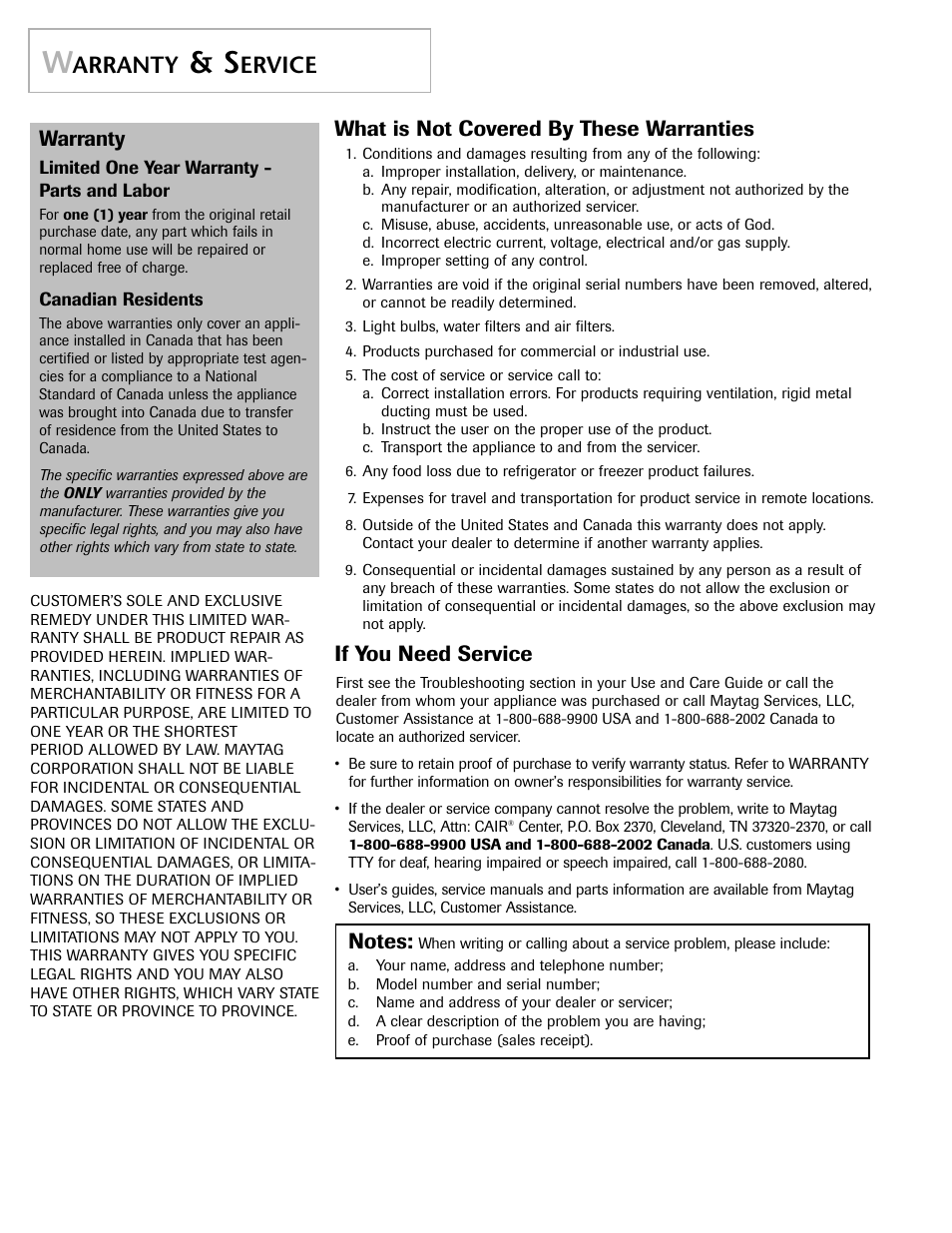 Arranty, Ervice, Warranty | What is not covered by these warranties, If you need service | Maytag MD 55 User Manual | Page 12 / 36