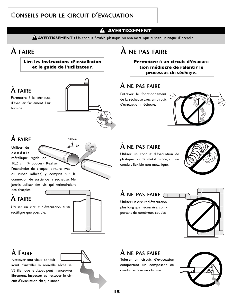 Faire, Ne pas faire, Onseils pour le circuit d | Evacuation | Maytag MD 55 User Manual | Page 16 / 36