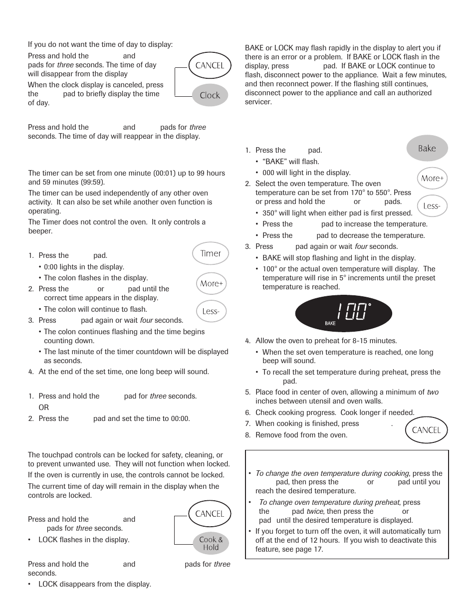 Timer, Locking the controls, Fault codes | Baking | Maytag 8113P645-60 User Manual | Page 15 / 68