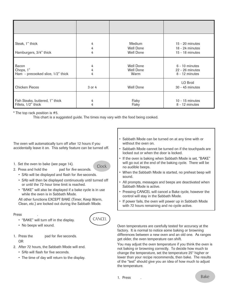 Automatic shut-off/sabbath mode, Adjusting the oven temperature, Oven broiling chart | Maytag 8113P645-60 User Manual | Page 18 / 68