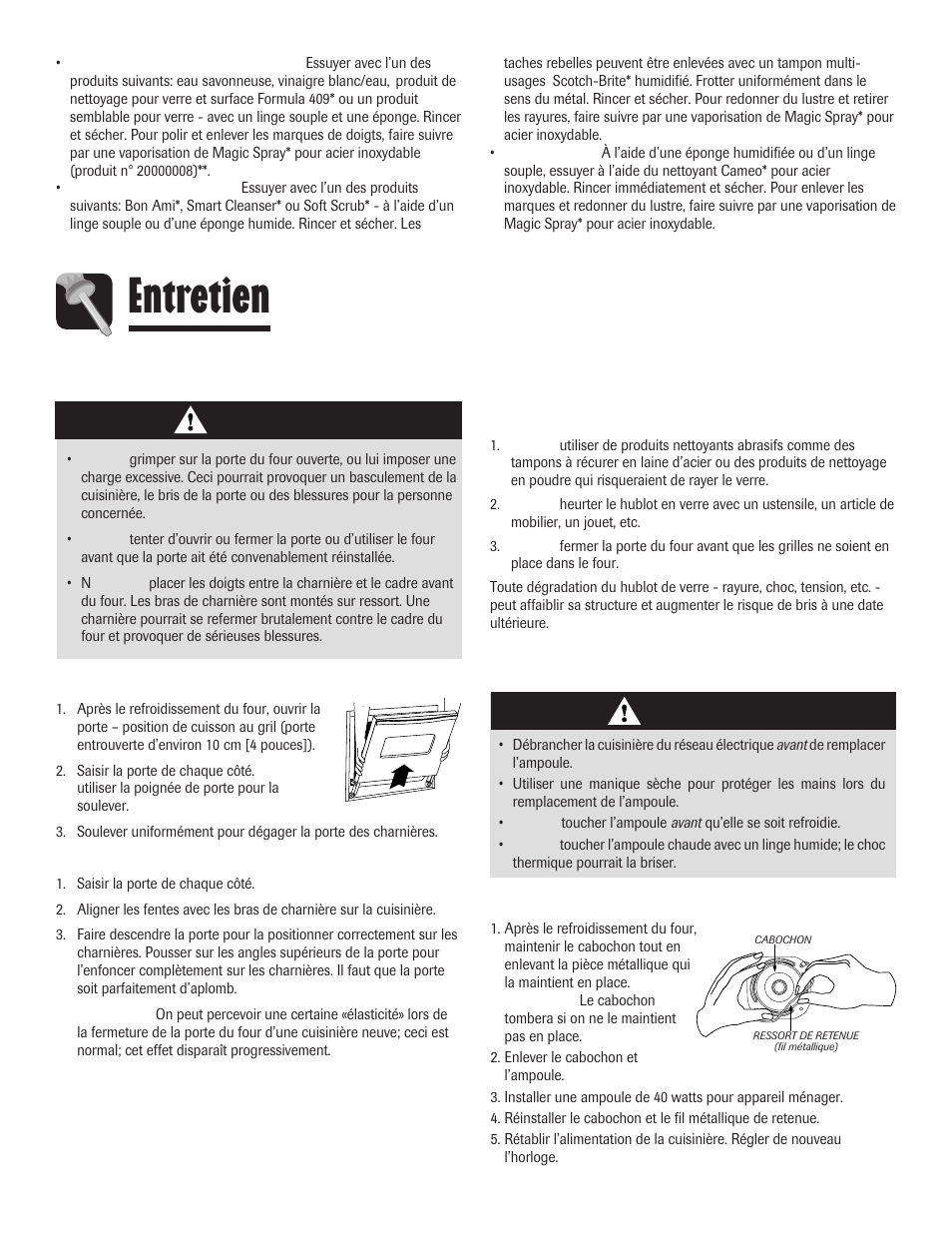 Entretien, Porte du four, Hublot du four | Lampe du four, Attention | Maytag 8113P645-60 User Manual | Page 29 / 68