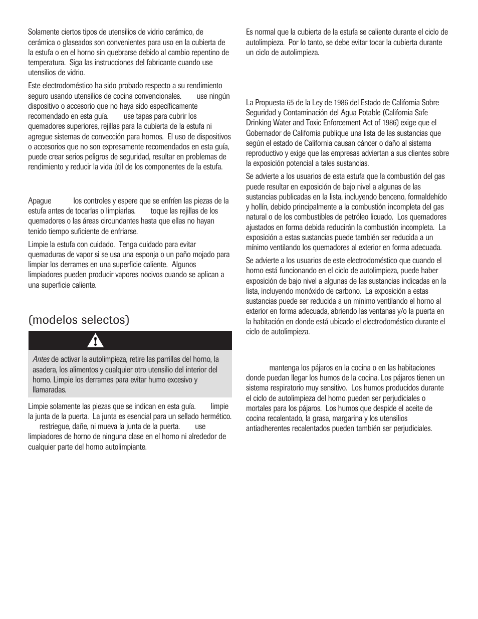 Seguridad de la limpieza, Horno autolimpiante, Modelos selectos) | Maytag 8113P645-60 User Manual | Page 49 / 68