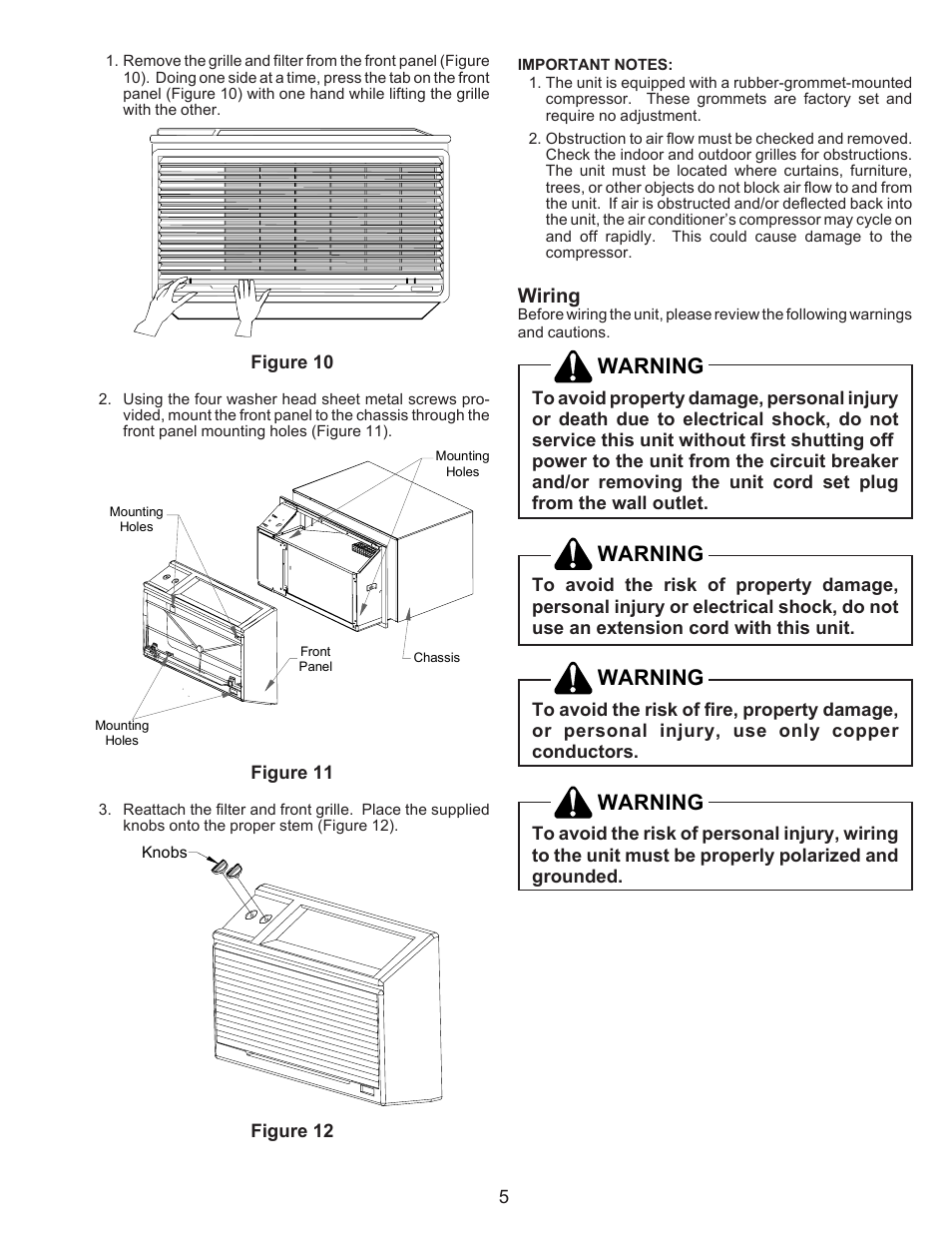 Wiring, Warning | Maytag Thru-the-Wall Room Air Conditioner User Manual | Page 5 / 8