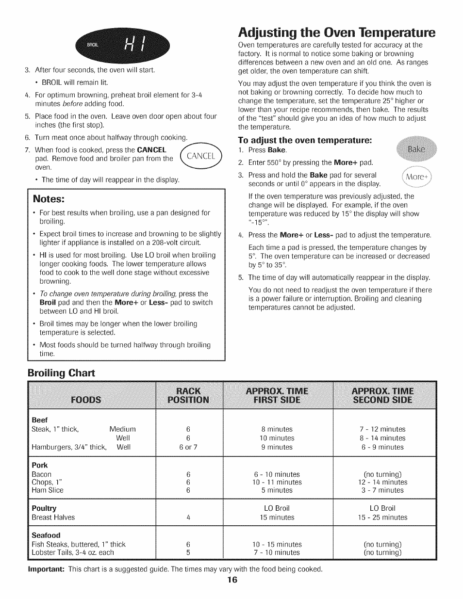 Adjusting the oven temperature, To adjust the oven temperature, Broiling chart | Maytag AGS1740BDQ User Manual | Page 17 / 20