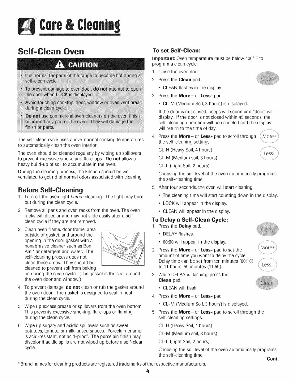 Caution, Before self-cleaning, To set self-clean | To delay a self-clean cycle, Core & cleanin, Self-clean owen | Maytag AGS1740BDQ User Manual | Page 5 / 20