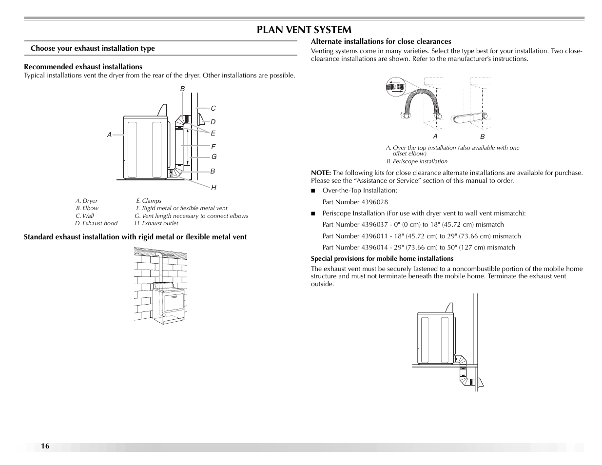 Plan vent system | Maytag ELECTRIC DYER User Manual | Page 16 / 72