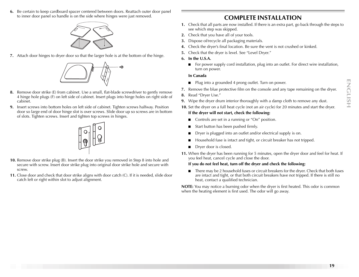 Complete installation | Maytag ELECTRIC DYER User Manual | Page 19 / 72