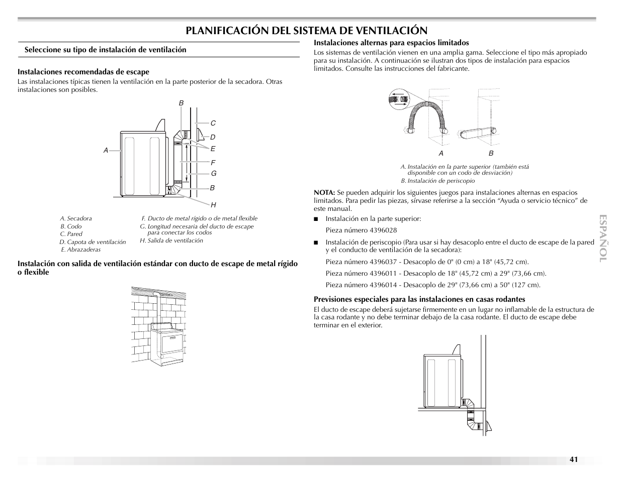 Planificación del sistema de ventilación | Maytag ELECTRIC DYER User Manual | Page 41 / 72