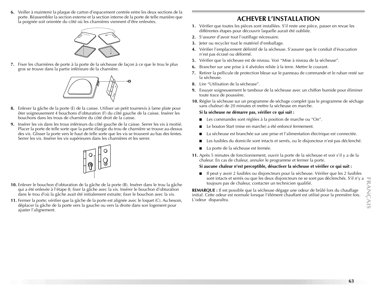 Achever l’installation | Maytag ELECTRIC DYER User Manual | Page 63 / 72