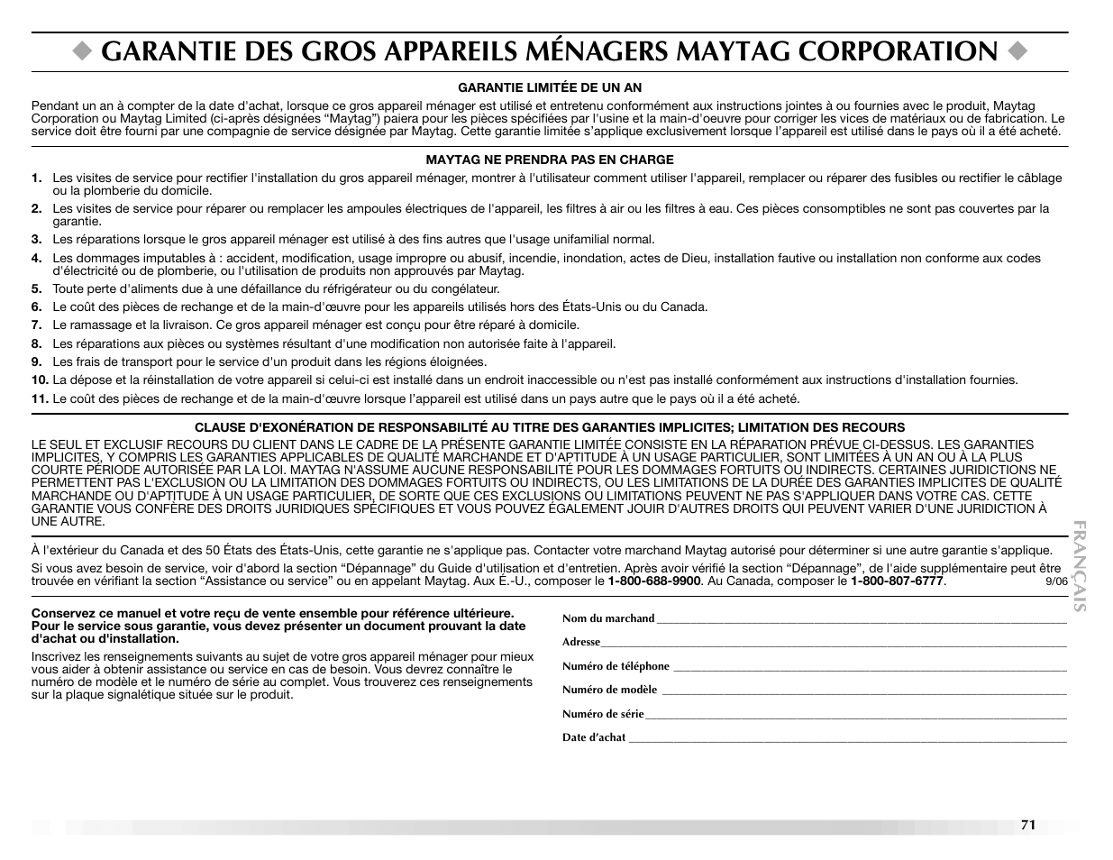 Maytag ELECTRIC DYER User Manual | Page 71 / 72