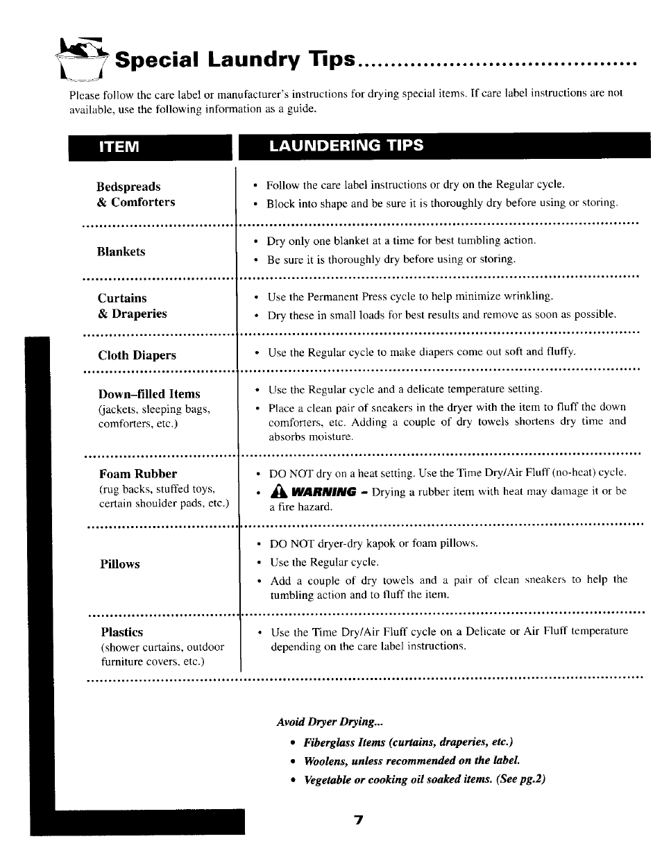 Special laundry tips | Maytag MD3000 User Manual | Page 8 / 11