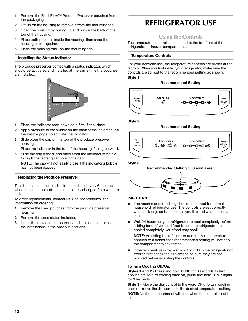 Refrigerator use, Using the controls | Maytag W10359302A User Manual | Page 12 / 74