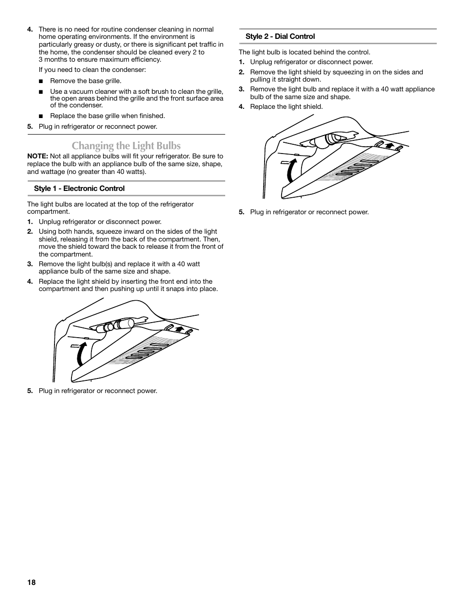 Changing the light bulbs | Maytag W10359302A User Manual | Page 18 / 74