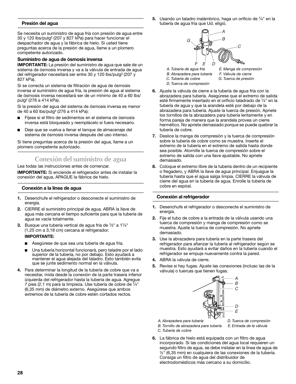 Conexión del suministro de agua | Maytag W10359302A User Manual | Page 28 / 74