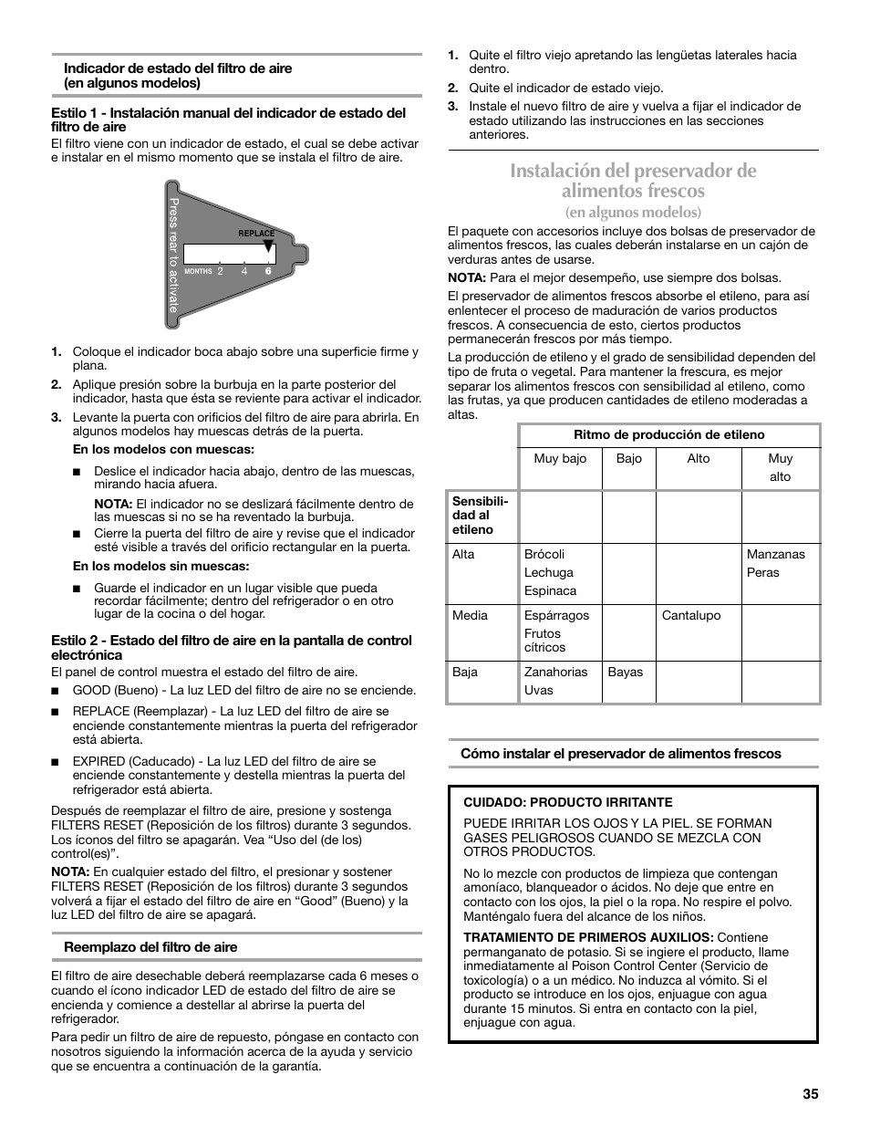 Instalación del preservador de alimentos frescos | Maytag W10359302A User Manual | Page 35 / 74