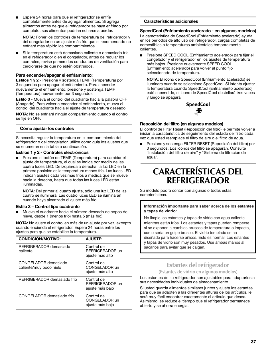 Características del refrigerador, Estantes del refrigerador | Maytag W10359302A User Manual | Page 37 / 74