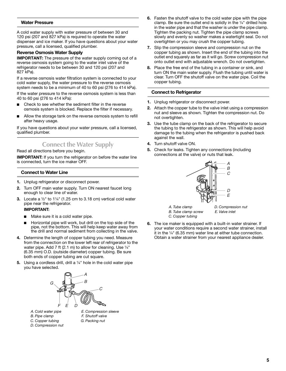 Connect the water supply | Maytag W10359302A User Manual | Page 5 / 74