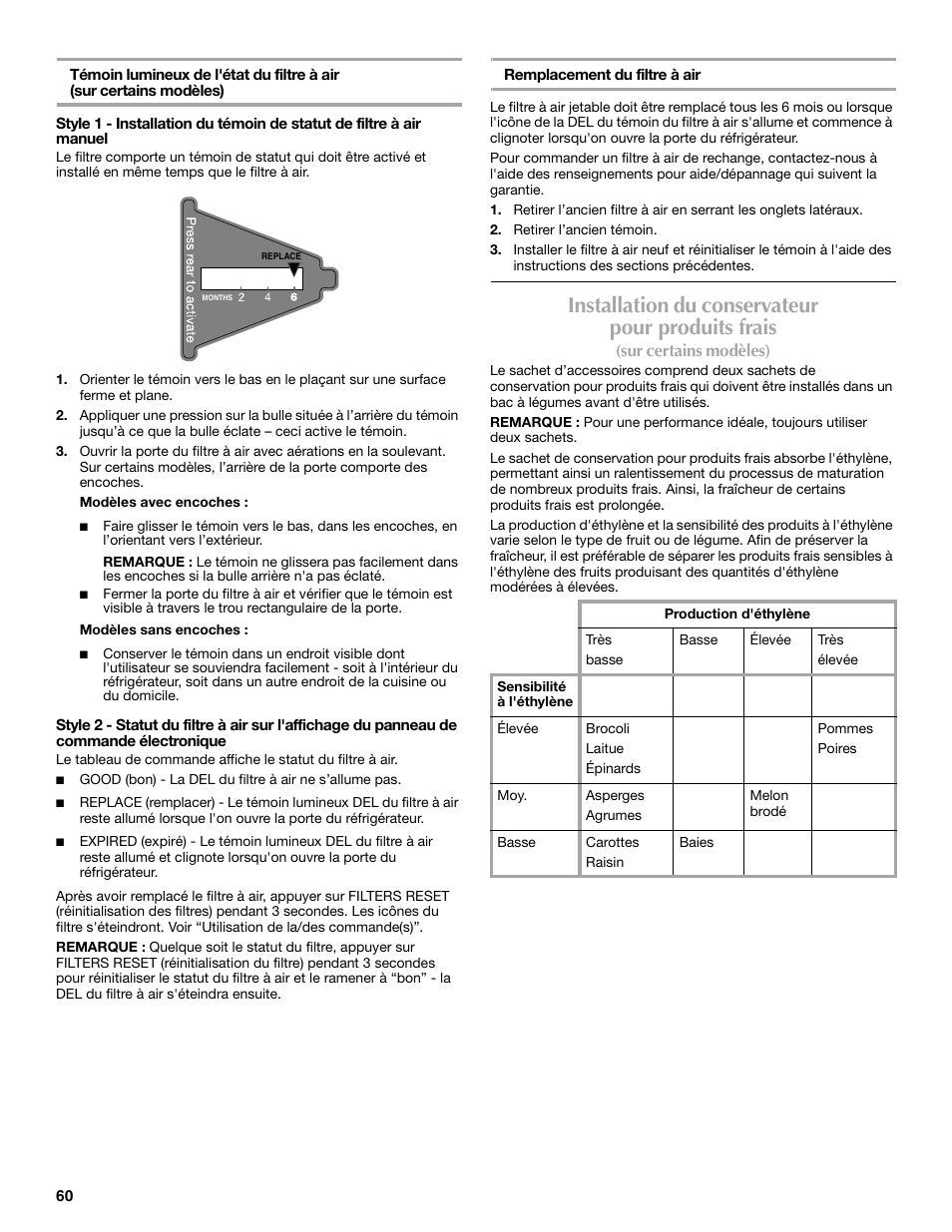Installation du conservateur pour produits frais | Maytag W10359302A User Manual | Page 60 / 74