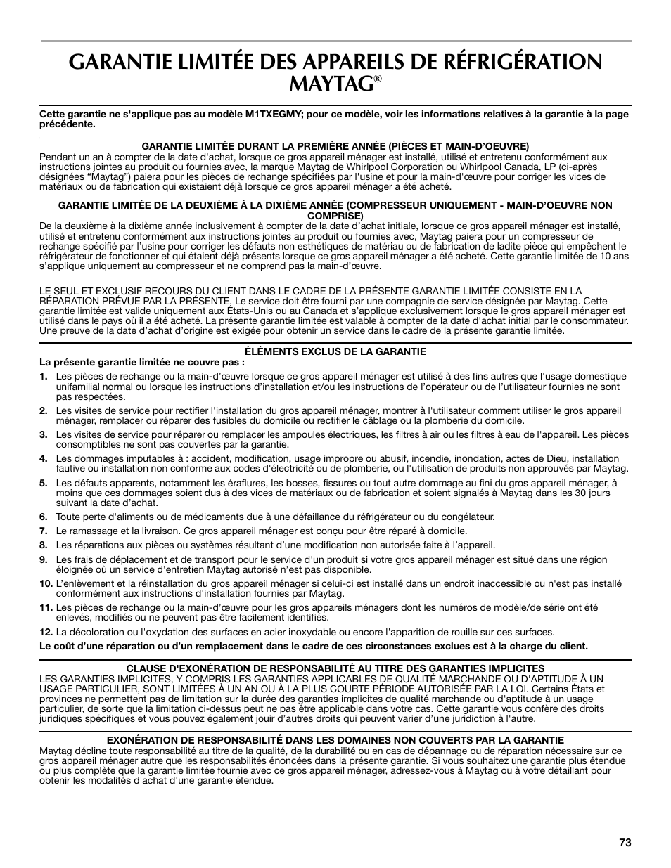Maytag W10359302A User Manual | Page 73 / 74