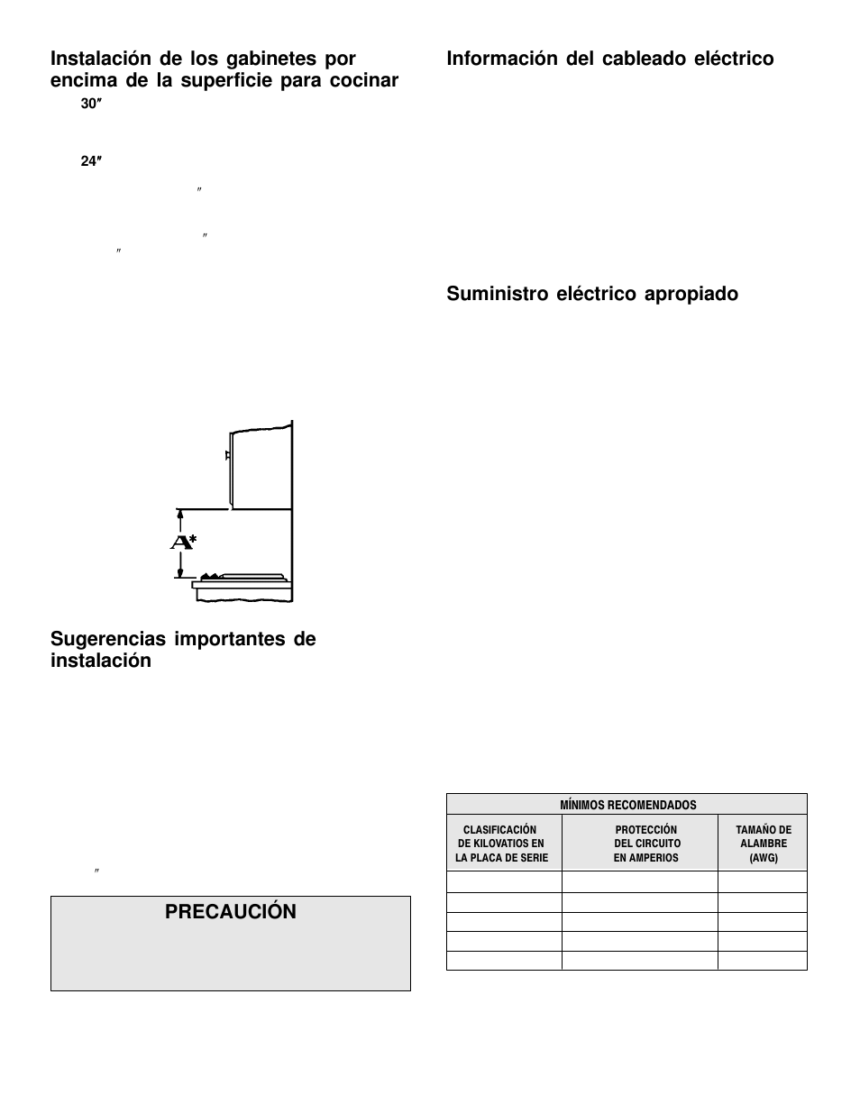 Sugerencias importantes de instalación, Precaución, Información del cableado eléctrico | Suministro eléctrico apropiado | Maytag MEC5430 User Manual | Page 5 / 9