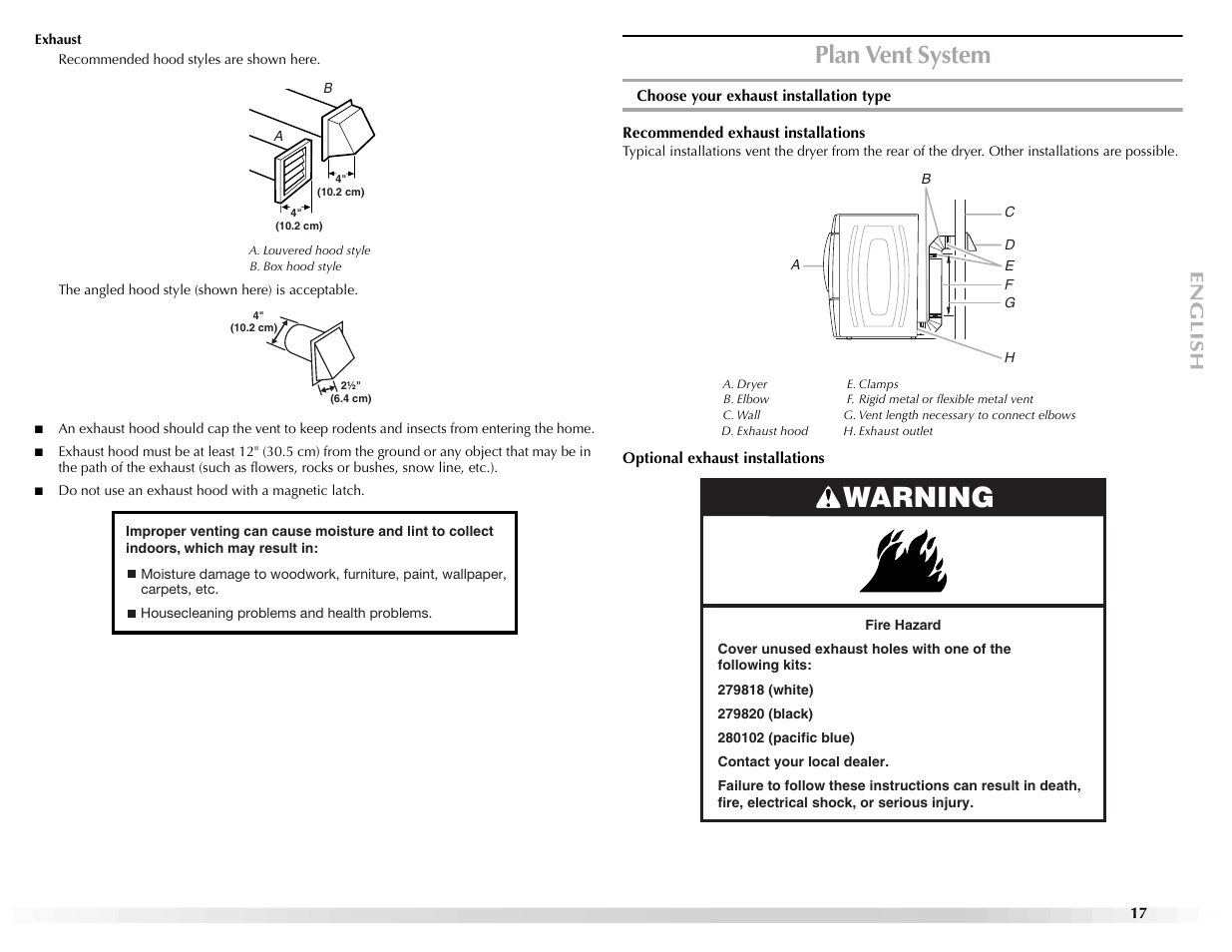 Warning, Plan vent system | Maytag Epic z W10112937A User Manual | Page 17 / 92