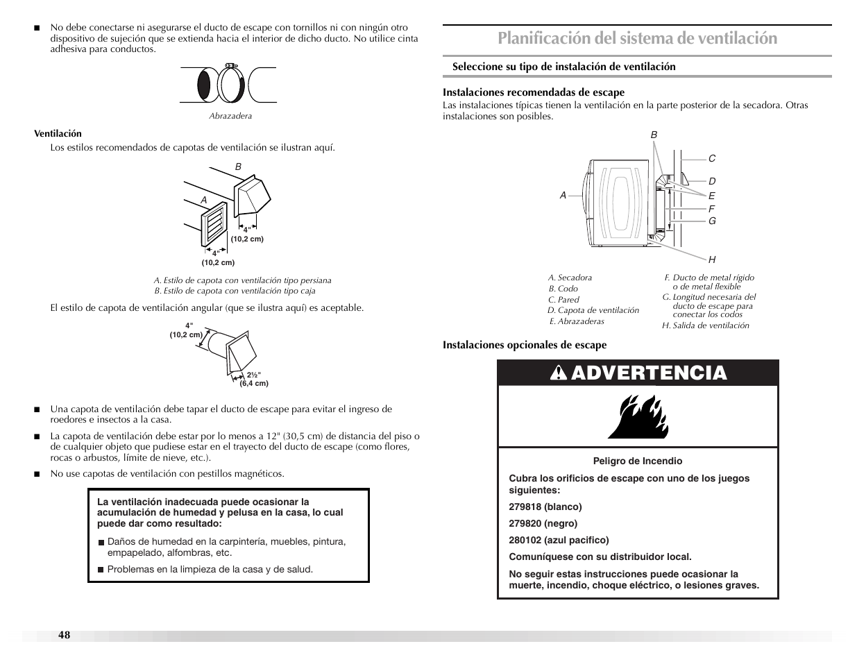 Advertencia, Planificación del sistema de ventilación | Maytag Epic z W10112937A User Manual | Page 48 / 92